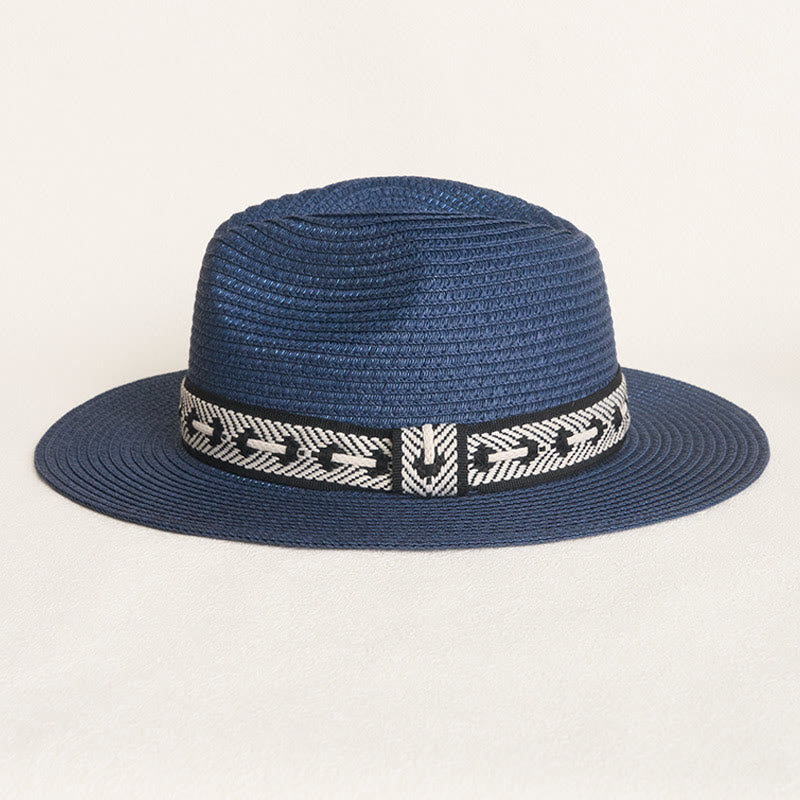 Chapeau de paille à calotte plate pour femme avec bandeau décoratif - image 3