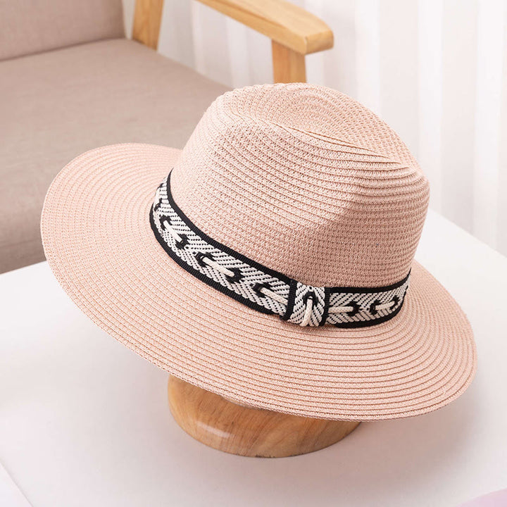 Chapeau de paille à calotte plate pour femme avec bandeau décoratif - Rose - Réglable (environ 22"-22 7/8") - image 7