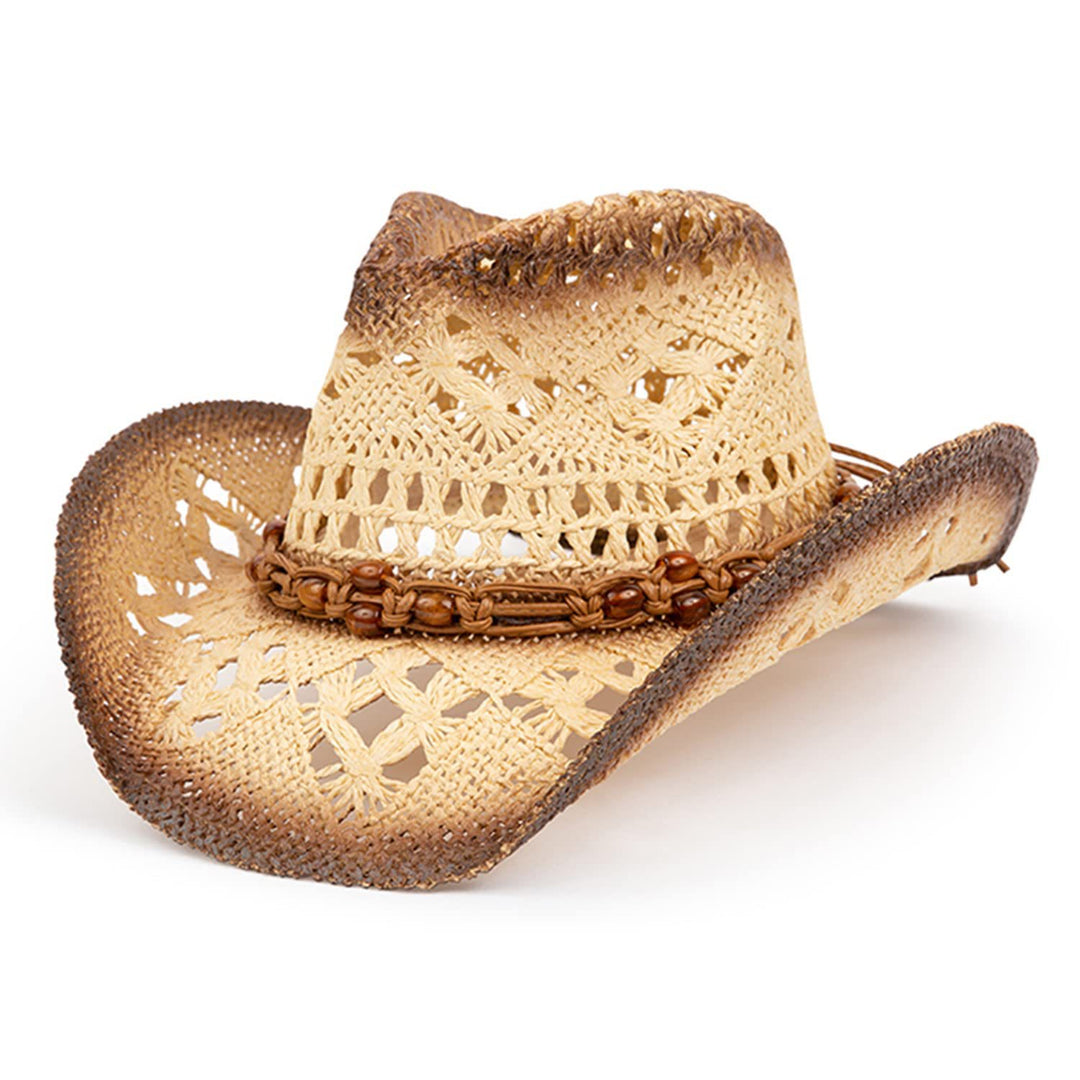 Chapeau de cowboy en paille respirante pour l'été, idéal pour la plage et les activités de plein air. - Kaki - M (22"-22 7/8") - image 0