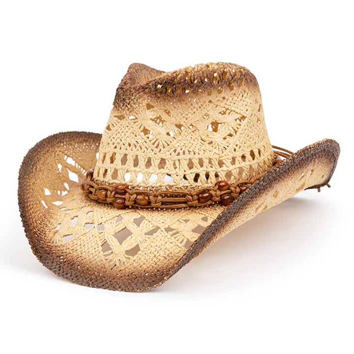 Chapeau de cowboy en paille respirante pour l'été, idéal pour la plage et les activités de plein air. - Kaki - M (22"-22 7/8") - image 0