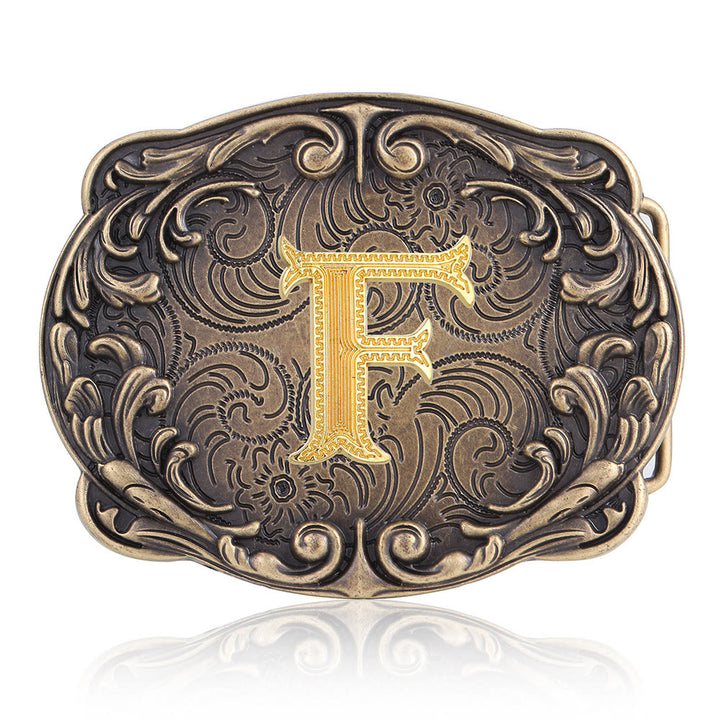 Ceinture en cuir style western rétro avec boucle initiale et motif totem rétro - F - Sans ceinture - image 10