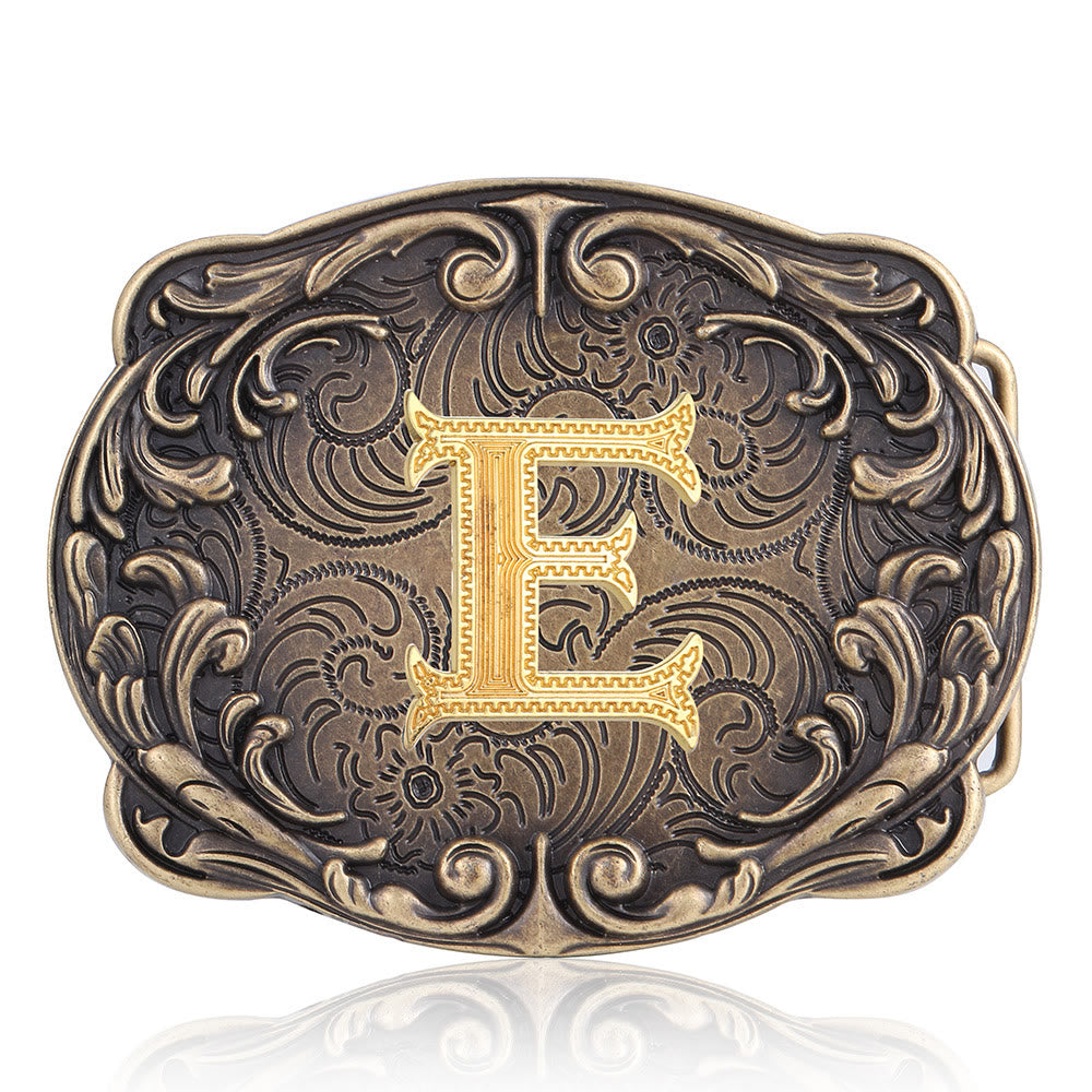 Ceinture en cuir style western rétro avec boucle initiale et motif totem rétro - E - Sans ceinture - image 9