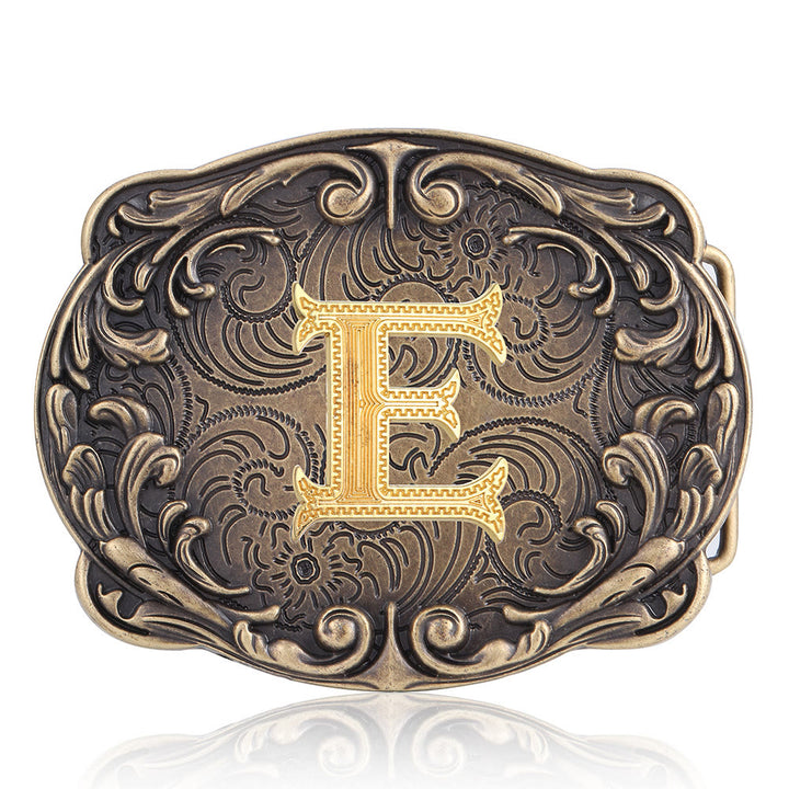 Ceinture en cuir style western rétro avec boucle initiale et motif totem rétro - E - Sans ceinture - image 9