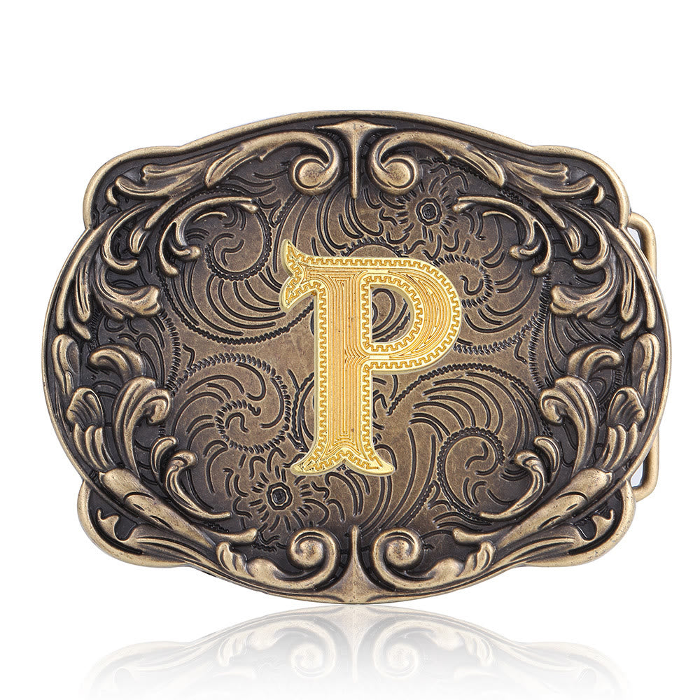 Ceinture en cuir style western rétro avec boucle initiale et motif totem rétro - P - Sans ceinture - image 19