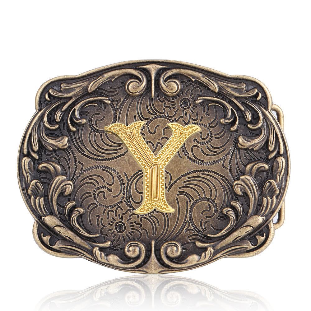 Ceinture en cuir style western rétro avec boucle initiale et motif totem rétro - Y - Sans ceinture - image 28