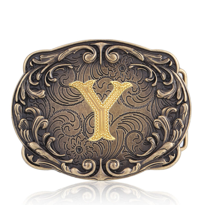 Ceinture en cuir style western rétro avec boucle initiale et motif totem rétro - Y - Sans ceinture - image 28
