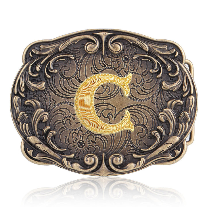 Ceinture en cuir style western rétro avec boucle initiale et motif totem rétro - C - Sans ceinture - image 7