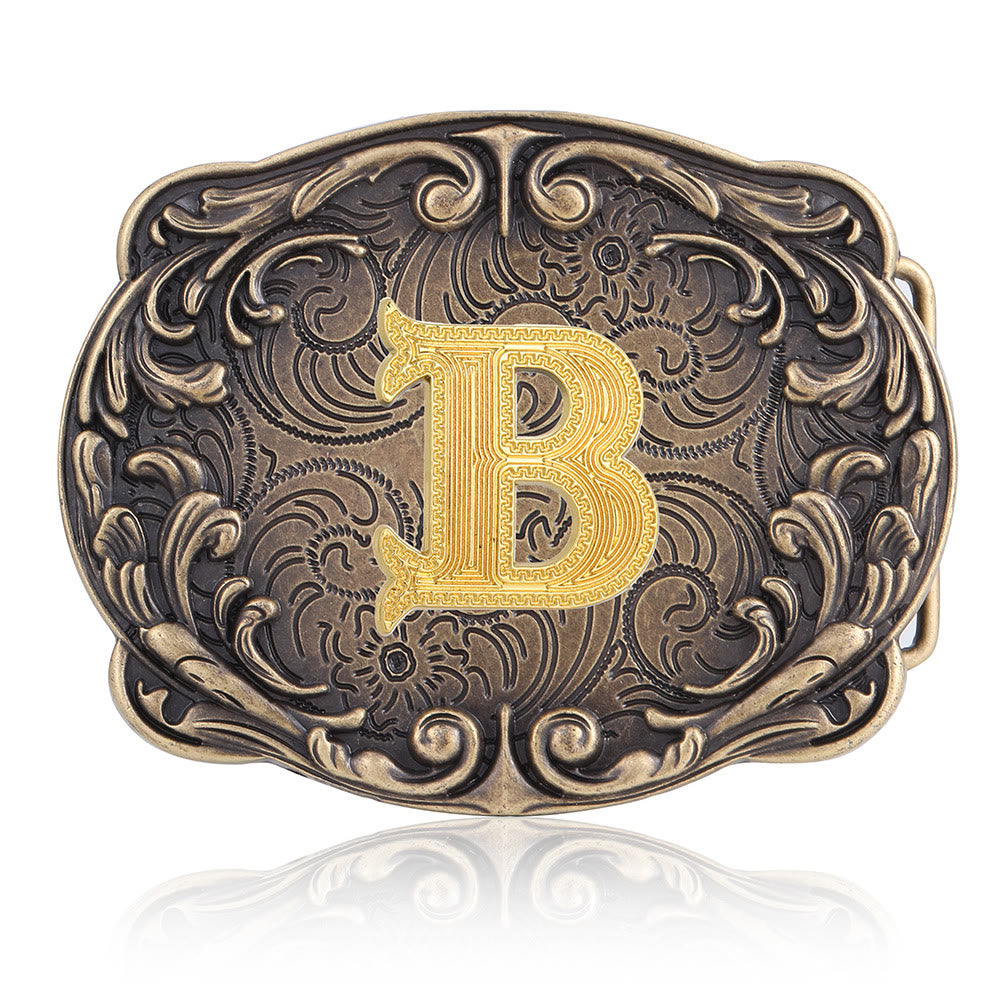 Ceinture en cuir style western rétro avec boucle initiale et motif totem rétro - B - Sans ceinture - image 6