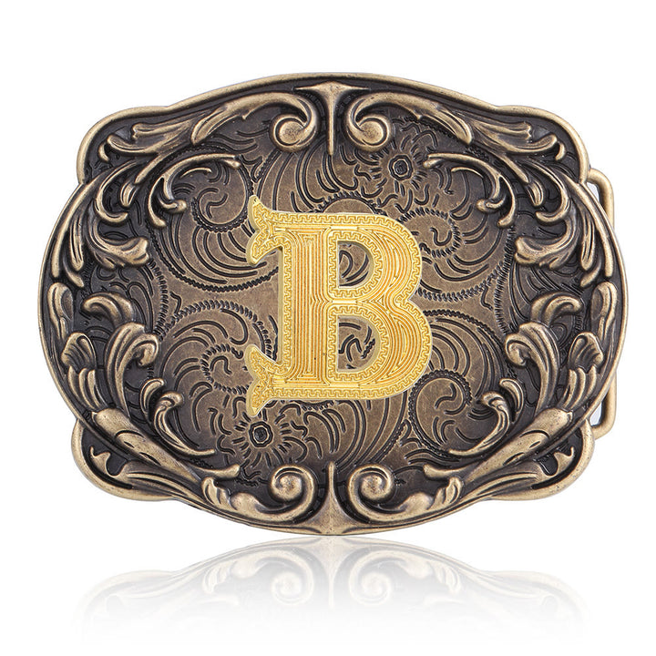 Ceinture en cuir style western rétro avec boucle initiale et motif totem rétro - B - Sans ceinture - image 6
