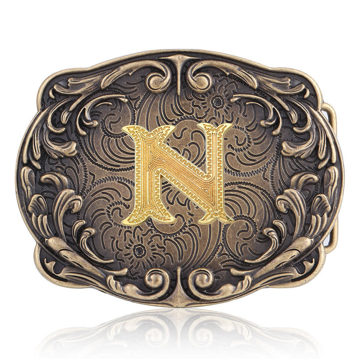 Ceinture en cuir style western rétro avec boucle initiale et motif totem rétro - N - Sans ceinture - image 17