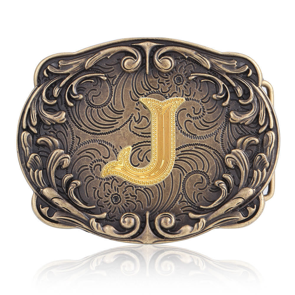 Ceinture en cuir style western rétro avec boucle initiale et motif totem rétro - J - Sans ceinture - image 14