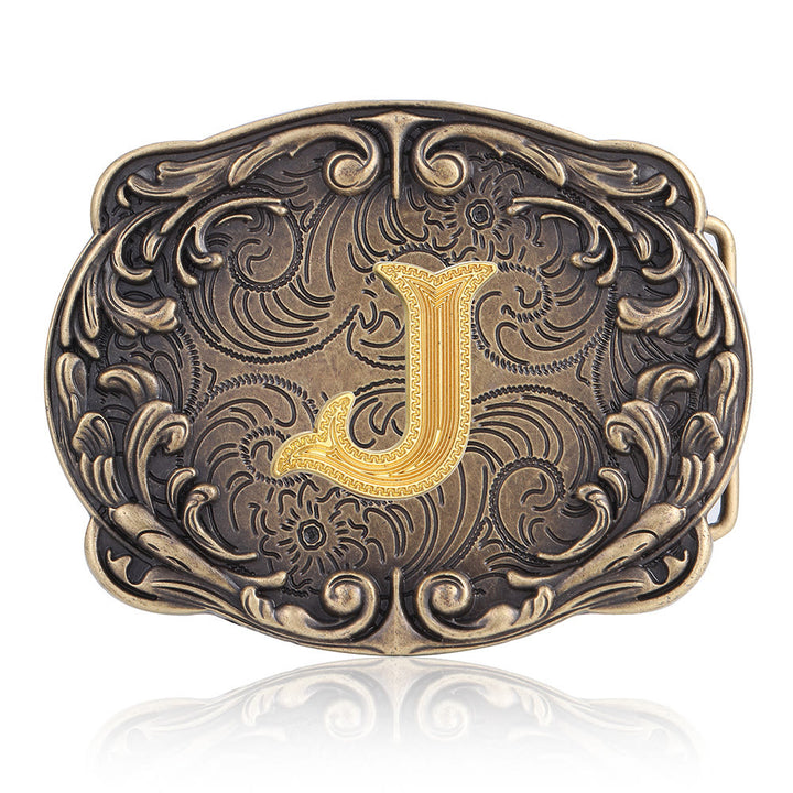 Ceinture en cuir style western rétro avec boucle initiale et motif totem rétro - J - Sans ceinture - image 14