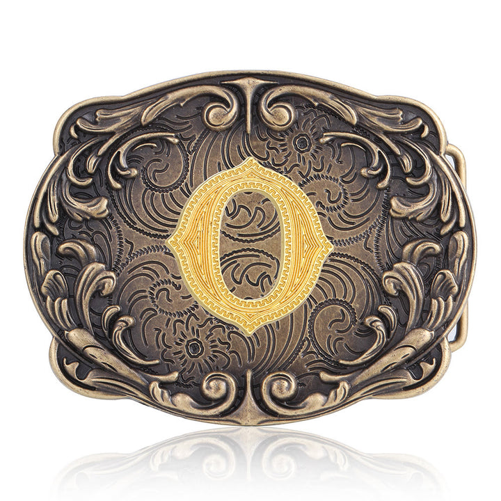 Ceinture en cuir style western rétro avec boucle initiale et motif totem rétro - O - Sans ceinture - image 18