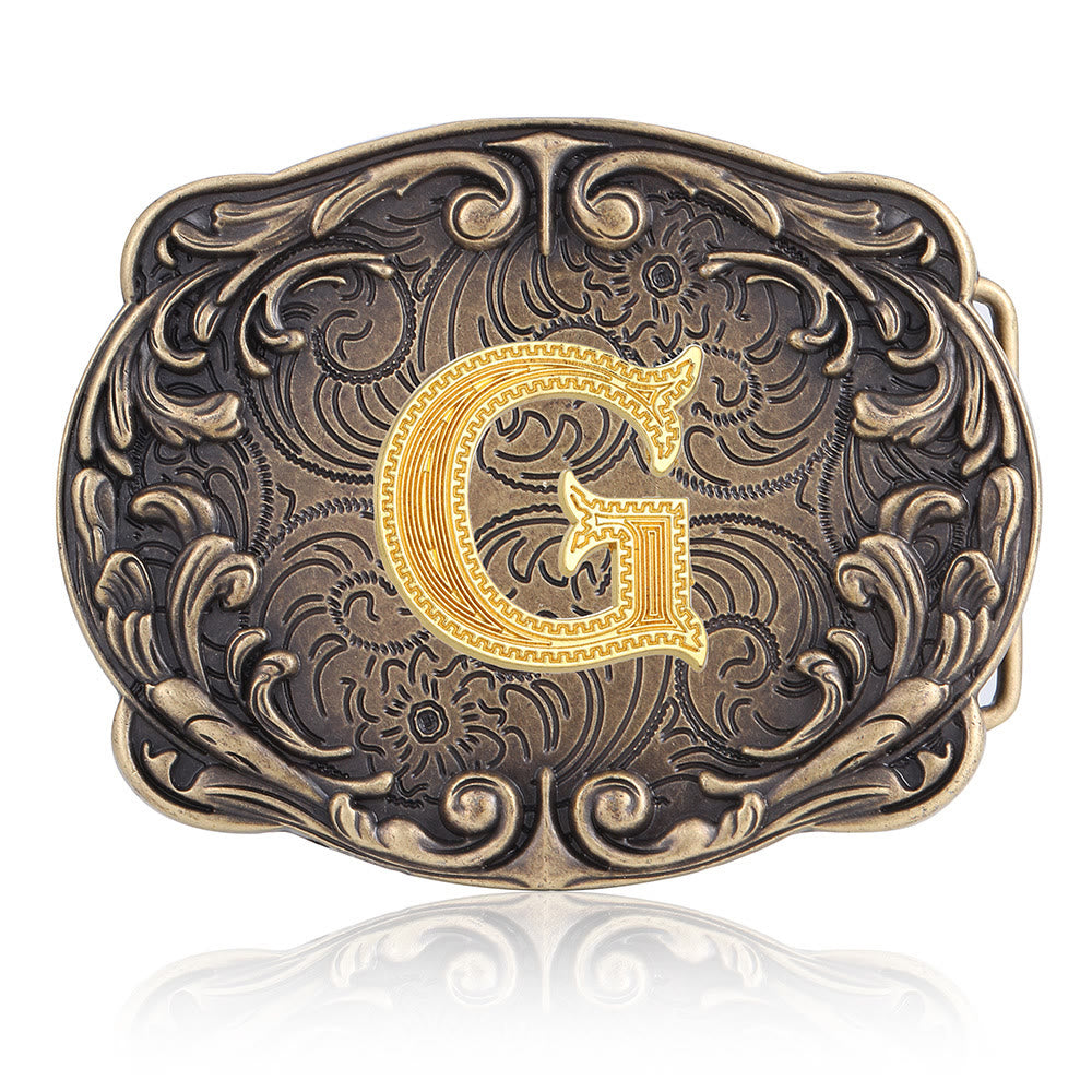 Ceinture en cuir style western rétro avec boucle initiale et motif totem rétro - G - Sans ceinture - image 11