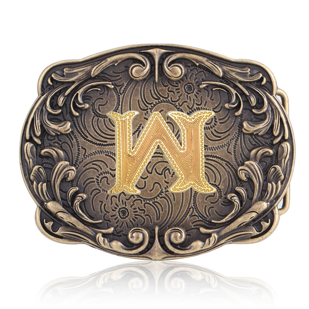 Ceinture en cuir style western rétro avec boucle initiale et motif totem rétro - W - Sans ceinture - image 26