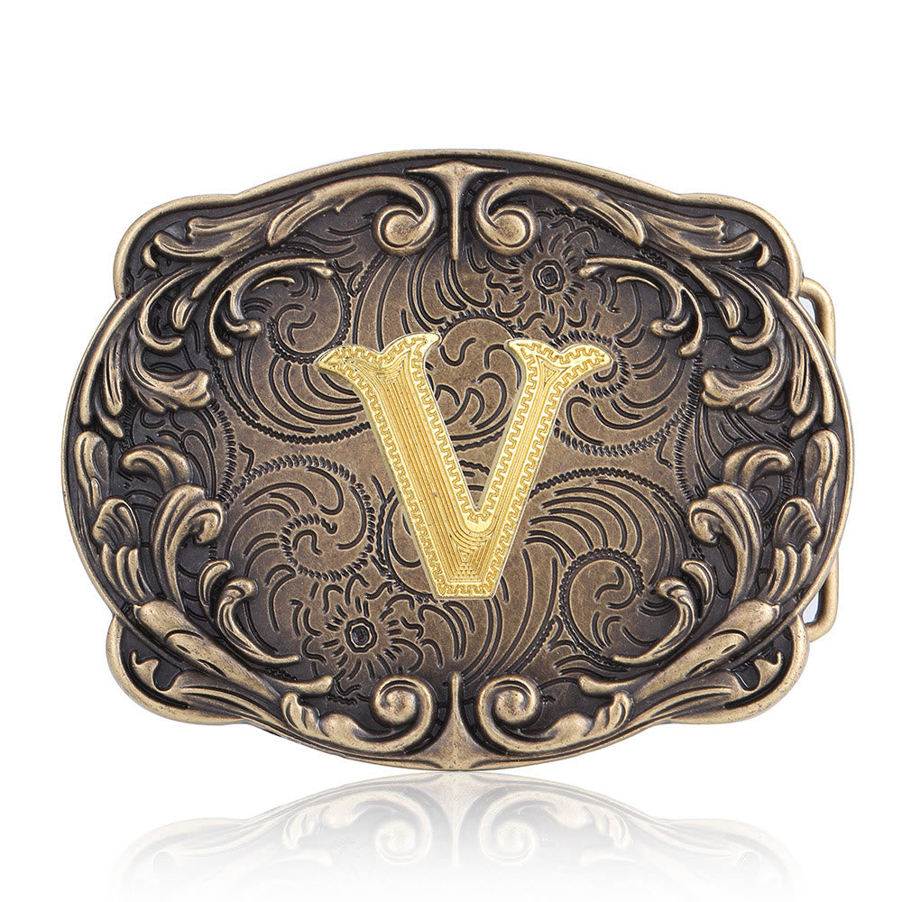Ceinture en cuir style western rétro avec boucle initiale et motif totem rétro - V - Sans ceinture - image 25