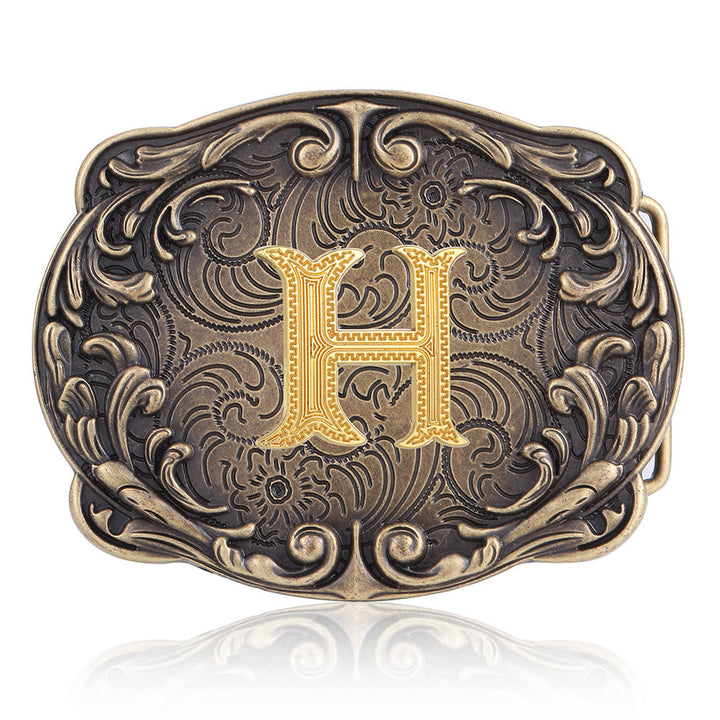 Ceinture en cuir style western rétro avec boucle initiale et motif totem rétro - H - Sans ceinture - image 12