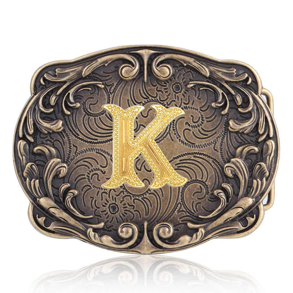 Ceinture en cuir style western rétro avec boucle initiale et motif totem rétro - K - Sans ceinture - image 15