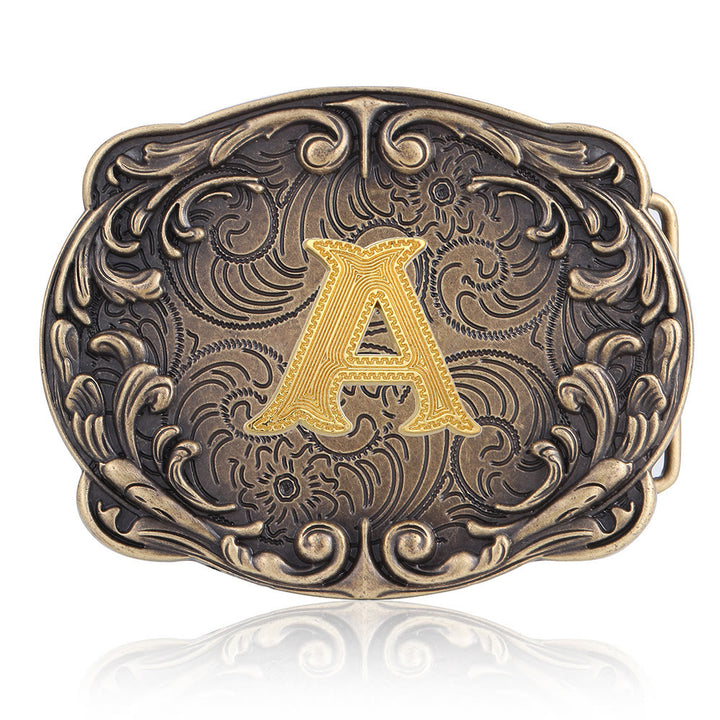 Ceinture en cuir style western rétro avec boucle initiale et motif totem rétro - UN - Sans ceinture - image 5