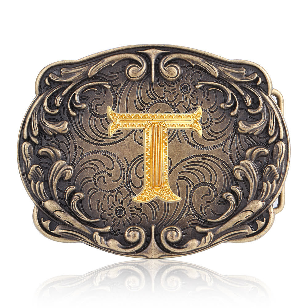 Ceinture en cuir style western rétro avec boucle initiale et motif totem rétro - T - Sans ceinture - image 23