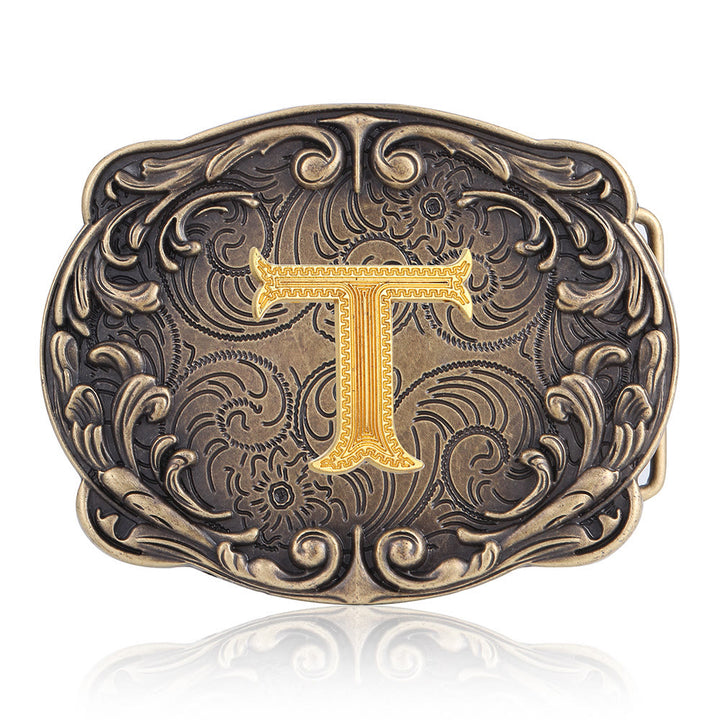 Ceinture en cuir style western rétro avec boucle initiale et motif totem rétro - T - Sans ceinture - image 23