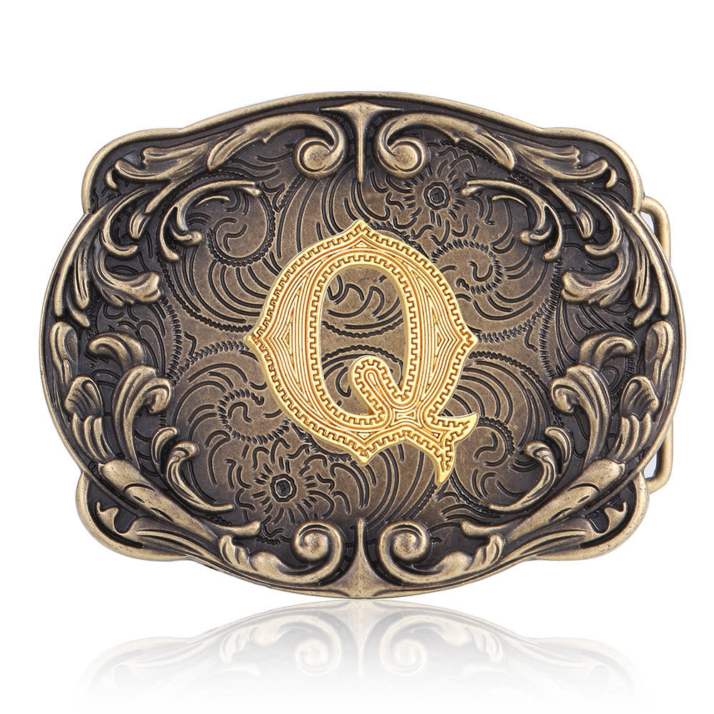 Ceinture en cuir style western rétro avec boucle initiale et motif totem rétro - Q - Sans ceinture - image 20