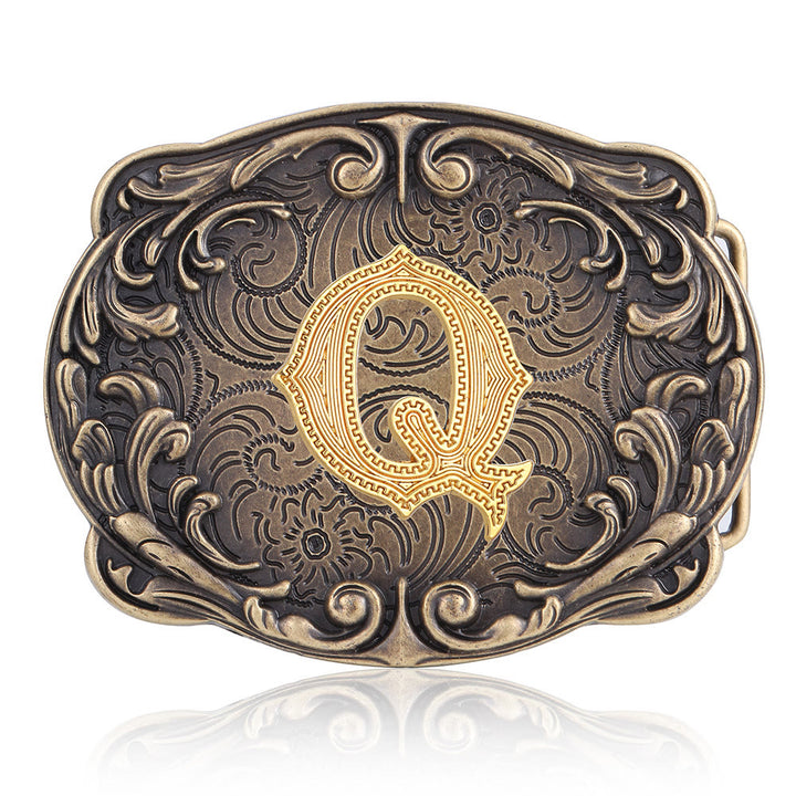 Ceinture en cuir style western rétro avec boucle initiale et motif totem rétro - Q - Sans ceinture - image 20