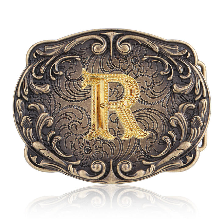 Ceinture en cuir style western rétro avec boucle initiale et motif totem rétro - R - Sans ceinture - image 21