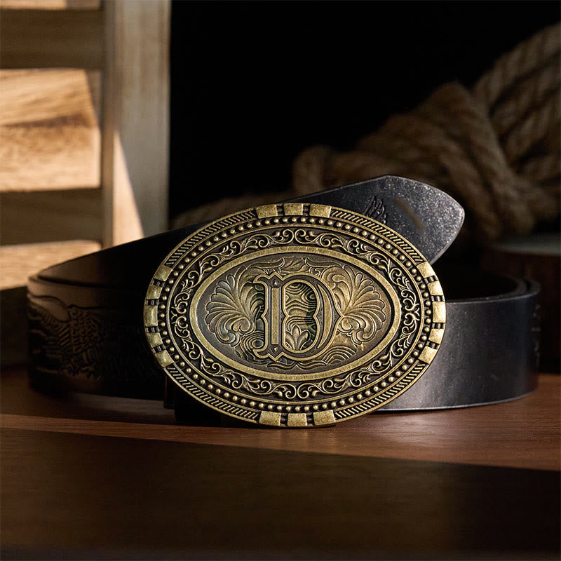 Ceinture en cuir avec boucle ovale western gravée avec initiale et initiale (à faire soi-même) - image 1
