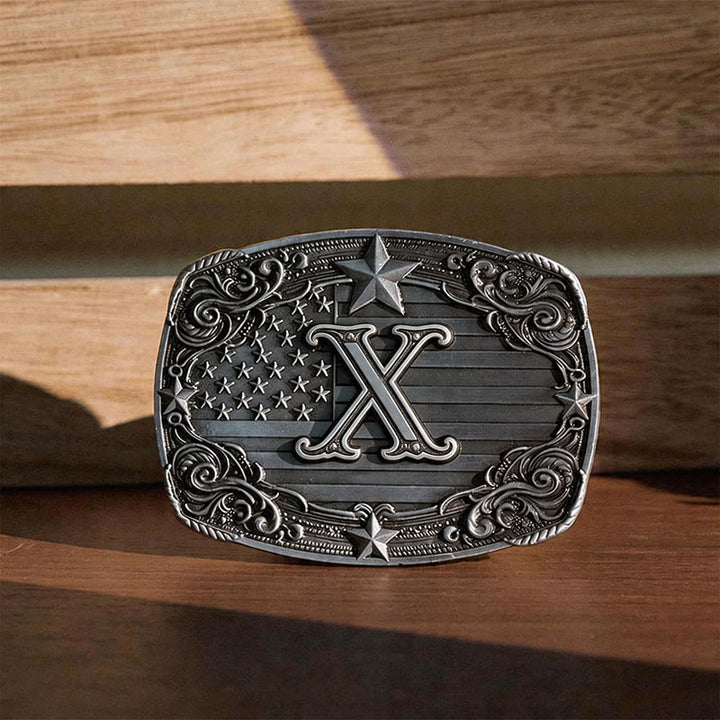 Ceinture en cuir avec boucle personnalisée et initiales, drapeau Western Star, motif lettre, à l'effigie du drapeau. - X - Sans ceinture - image 27