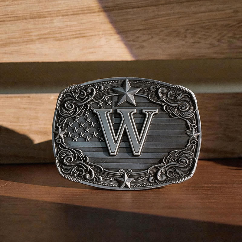 Ceinture en cuir avec boucle personnalisée et initiales, drapeau Western Star, motif lettre, à l'effigie du drapeau. - W - Sans ceinture - image 26