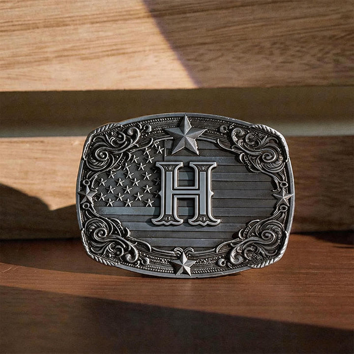 Ceinture en cuir avec boucle personnalisée et initiales, drapeau Western Star, motif lettre, à l'effigie du drapeau. - H - Sans ceinture - image 11