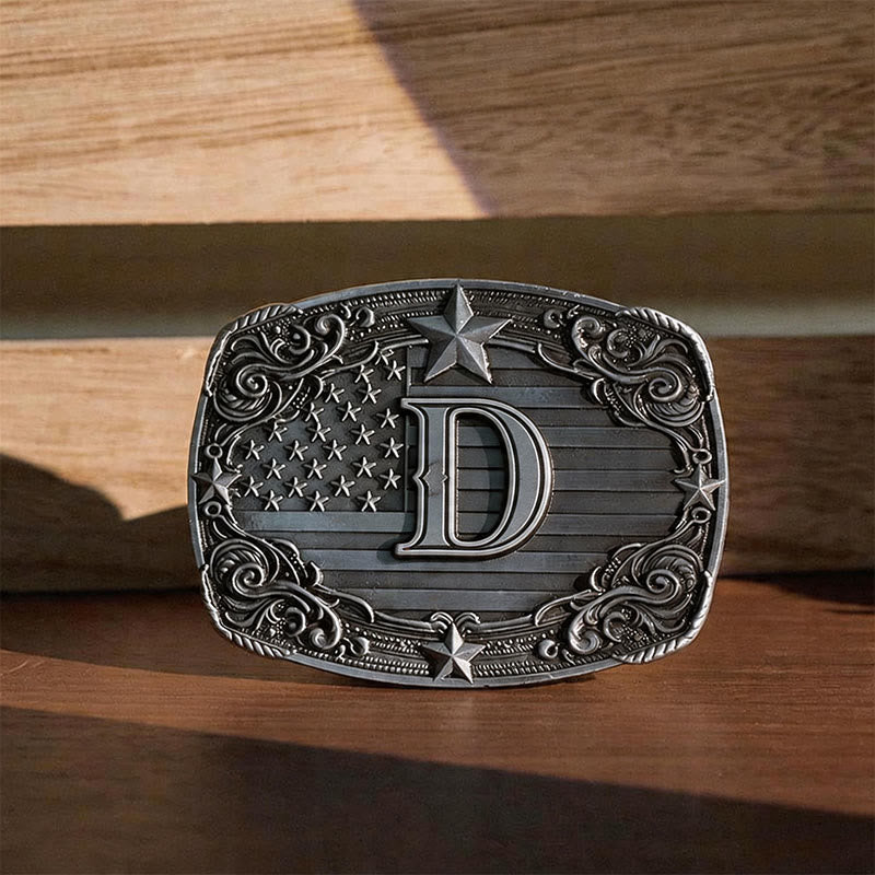 Ceinture en cuir avec boucle personnalisée et initiales, drapeau Western Star, motif lettre, à l'effigie du drapeau. - D - Sans ceinture - image 7