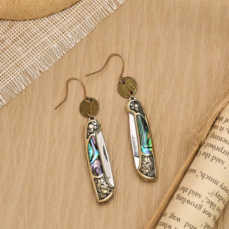 Boucles d'oreilles couteau de poche en nacre robuste Frontier Spirit - image 4