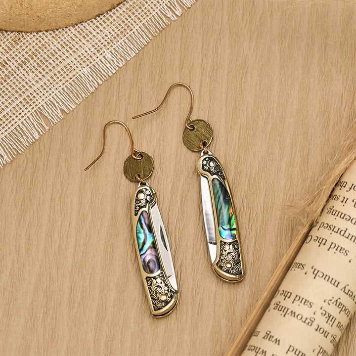 Boucles d'oreilles couteau de poche en nacre robuste Frontier Spirit - image 4