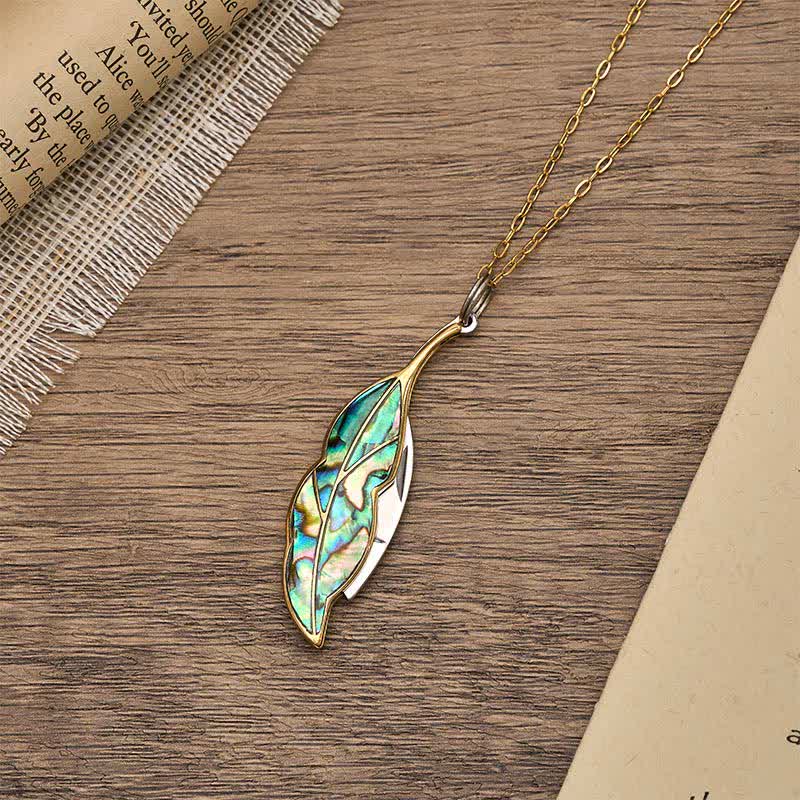 Collier couteau de poche fonctionnel en nacre d'ormeau en forme de feuille - image 4