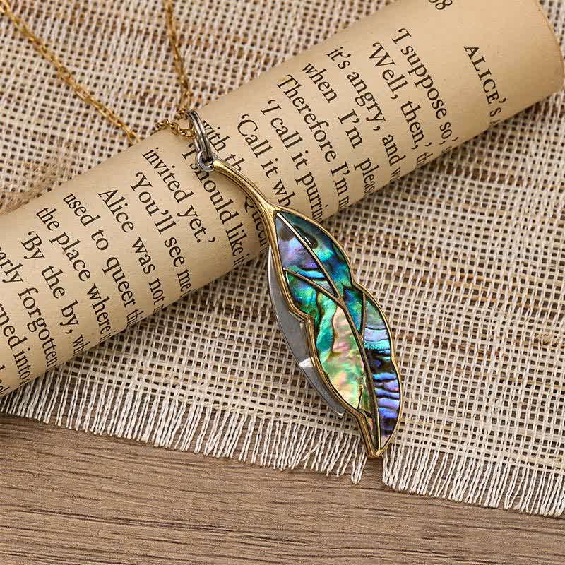 Collier couteau de poche fonctionnel en nacre d'ormeau en forme de feuille - image 2