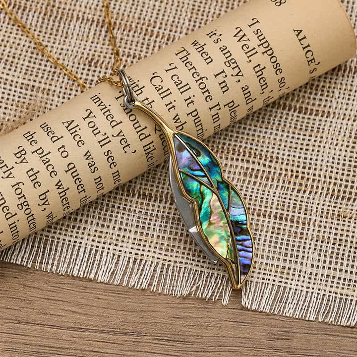 Collier couteau de poche fonctionnel en nacre d'ormeau en forme de feuille - image 2