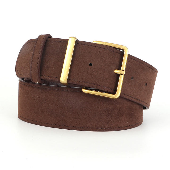 Ceinture en cuir suédé style western rétro - Café - 34 - image 2
