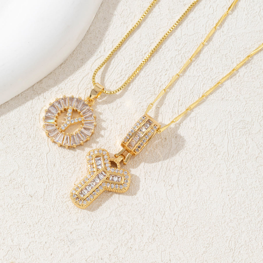 Collier pendentif lettre entièrement serti de diamants et plaqué or - Doré - Y - image 27
