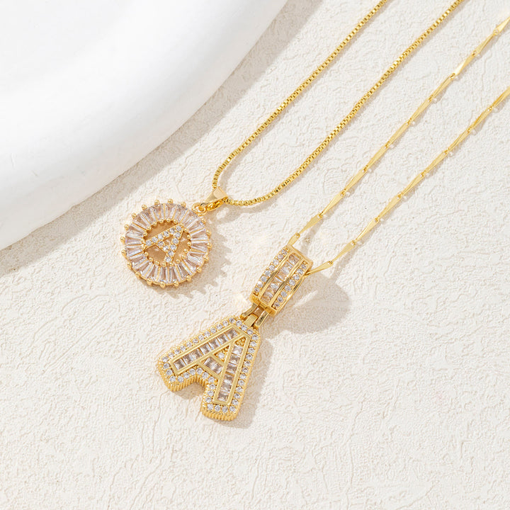 Collier pendentif lettre entièrement serti de diamants et plaqué or - Doré - UN - image 2