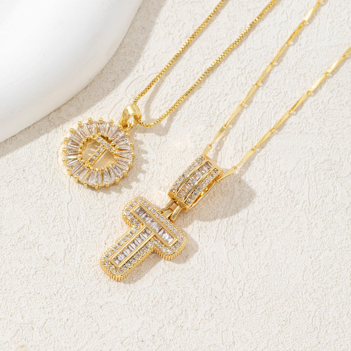 Collier pendentif lettre entièrement serti de diamants et plaqué or - Doré - T - image 22