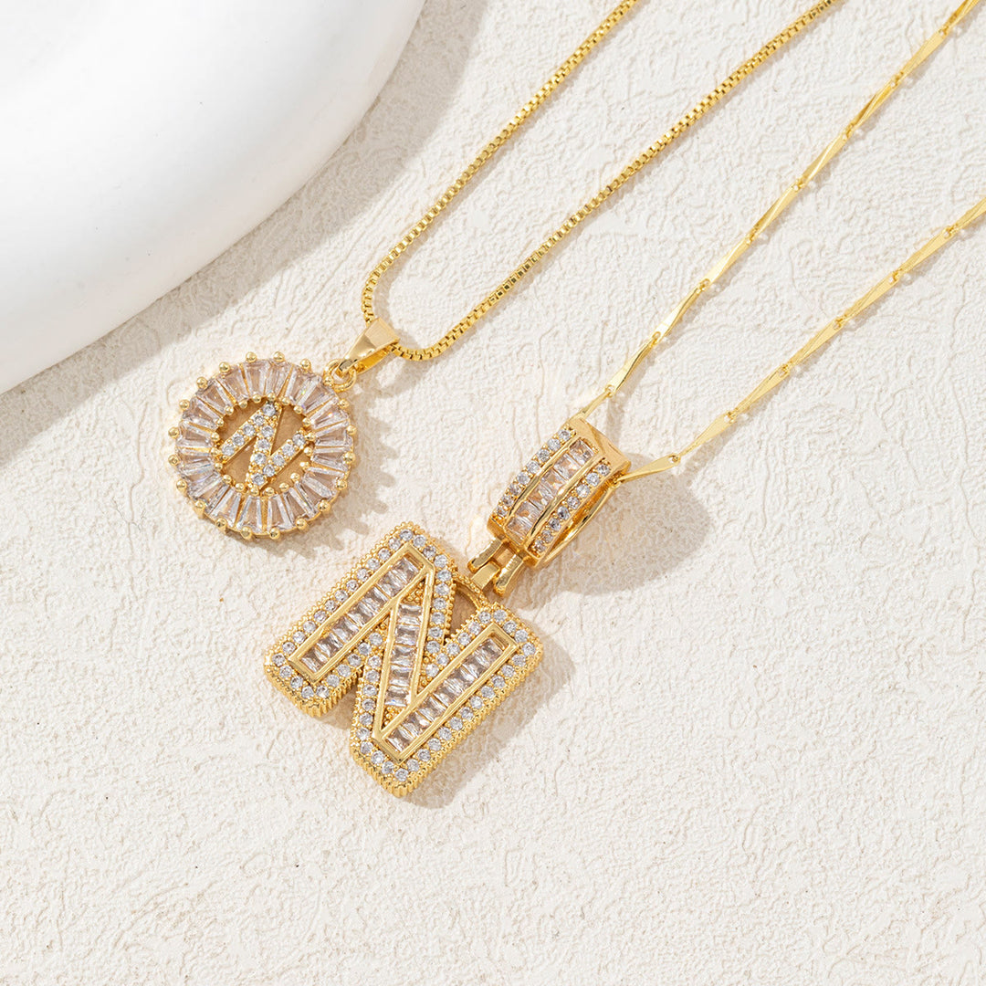 Collier pendentif lettre entièrement serti de diamants et plaqué or - Doré - N - image 16