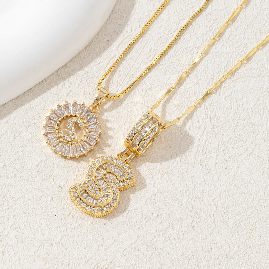 Collier pendentif lettre entièrement serti de diamants et plaqué or - Doré - S - image 21