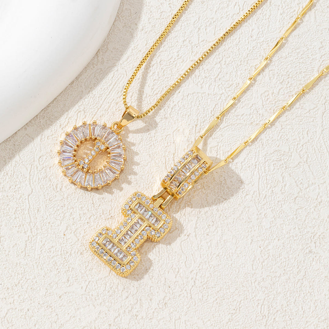 Collier pendentif lettre entièrement serti de diamants et plaqué or - Doré - je - image 12