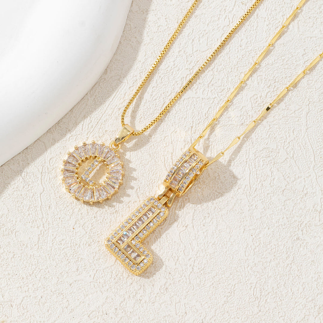 Collier pendentif lettre entièrement serti de diamants et plaqué or - Doré - L - image 15
