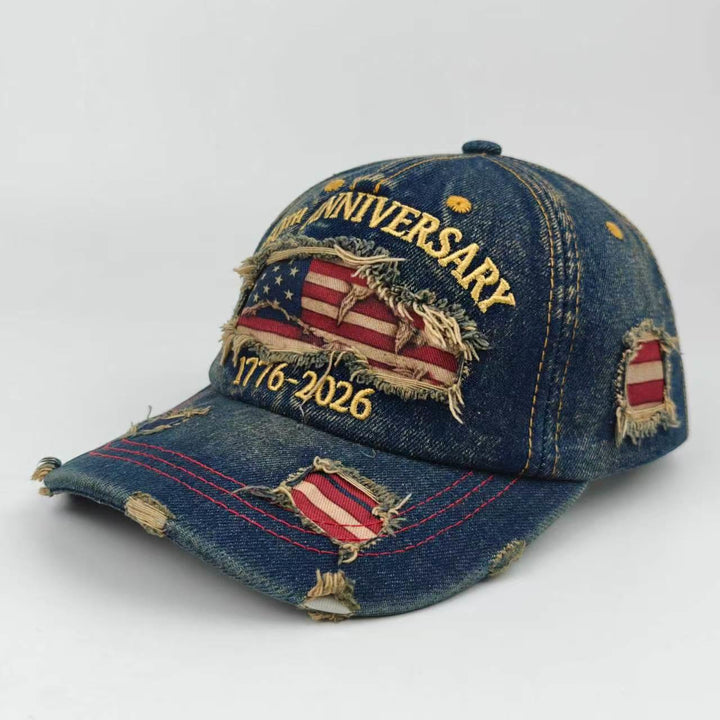 Casquette de baseball vintage en denim délavé et vieilli avec drapeau américain - Bleu marine - Réglable (22 7/8"-24 1/2") - image 0