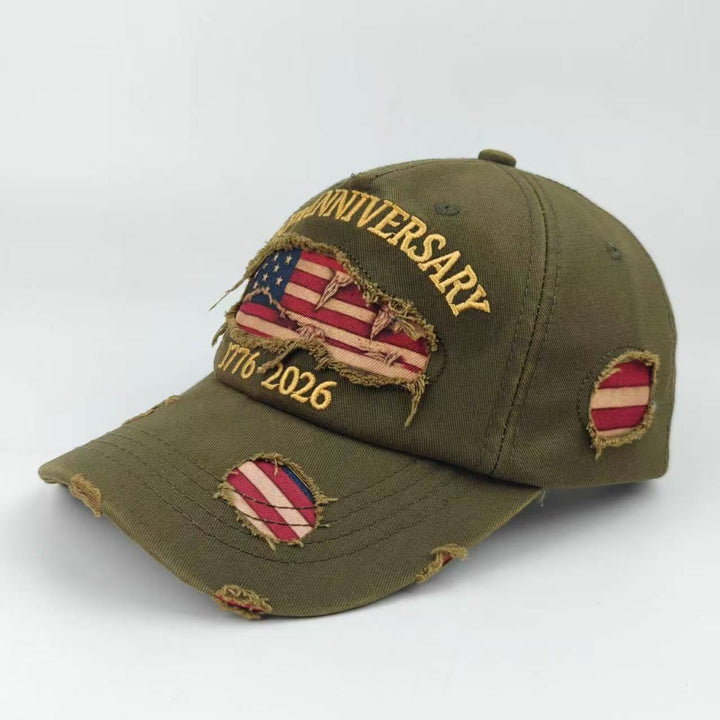 Casquette de baseball vintage en denim délavé et vieilli avec drapeau américain - Vert - Réglable (22 7/8"-24 1/2") - image 10