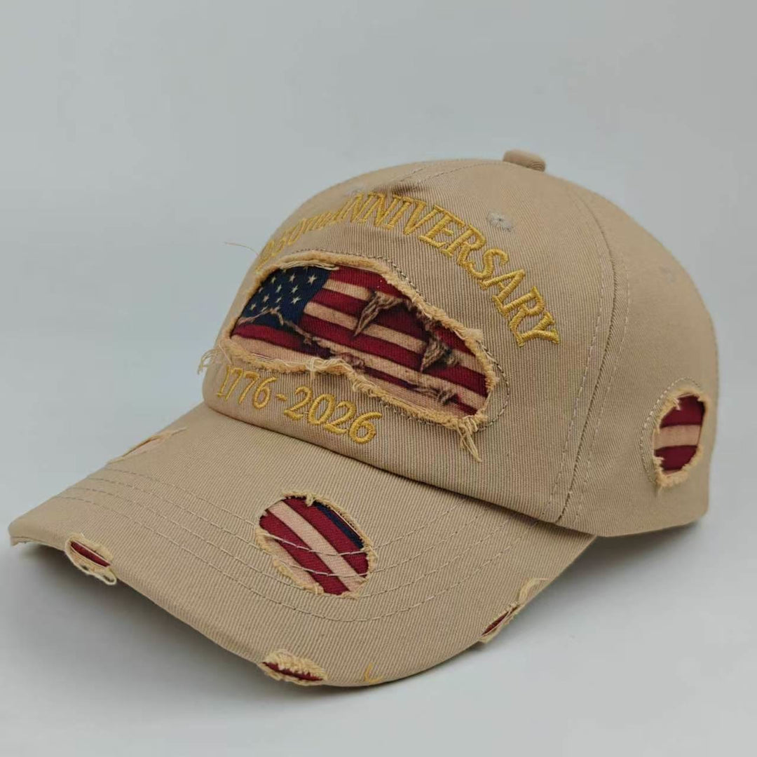 Casquette de baseball vintage en denim délavé et vieilli avec drapeau américain - Kaki - Réglable (22 7/8"-24 1/2") - image 4
