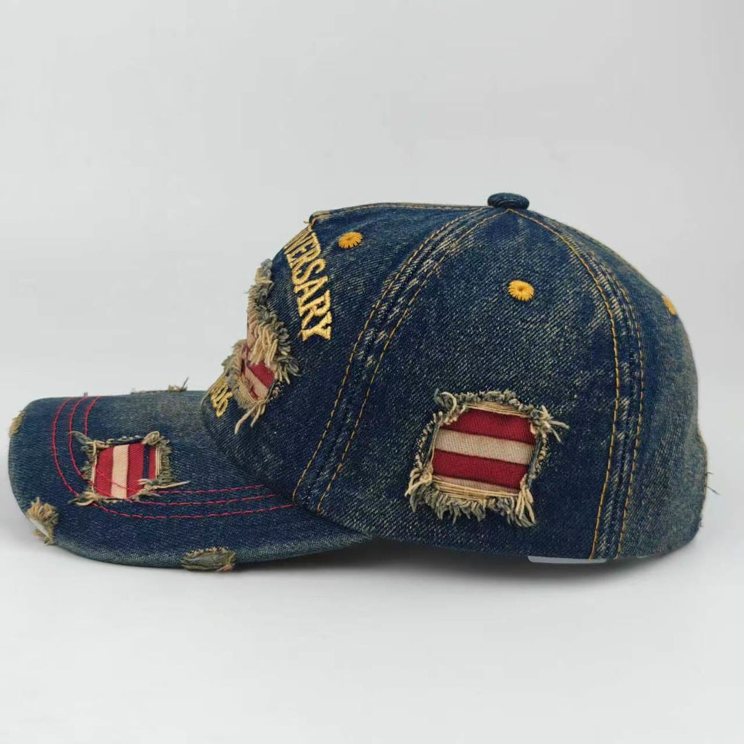Casquette de baseball vintage en denim délavé et vieilli avec drapeau américain - image 2